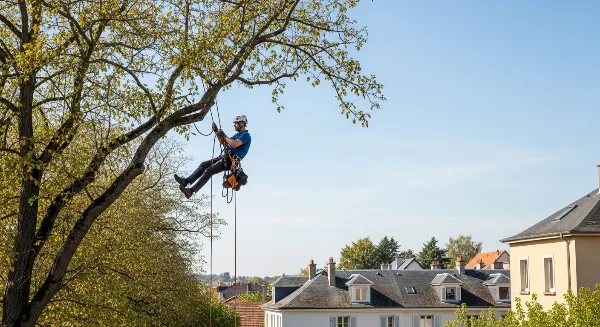 Élagage sécurisé d'un grand arbre en milieu urbain à Marseille 13012.