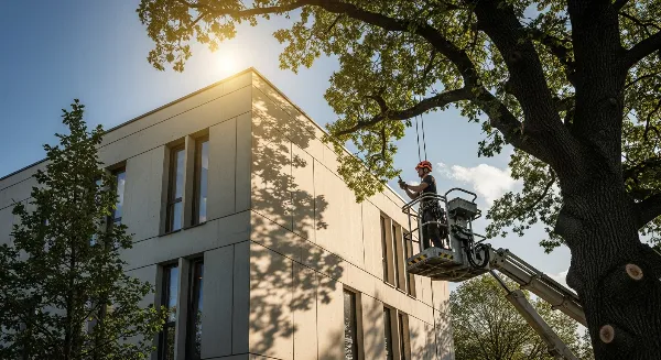 Un arboriculteur en plein diagnostic de la santé d'un arbre.
