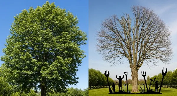 Un élagueur professionnel coupe une branche haute d'un grand arbre, illustrant l'élagage.