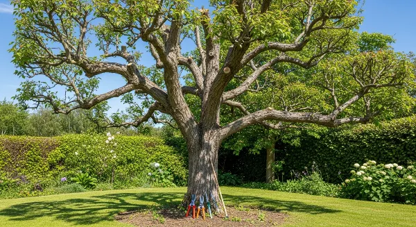 Comparaison visuelle entre une taille d'entretien légère et une réduction sévère sur un arbre.